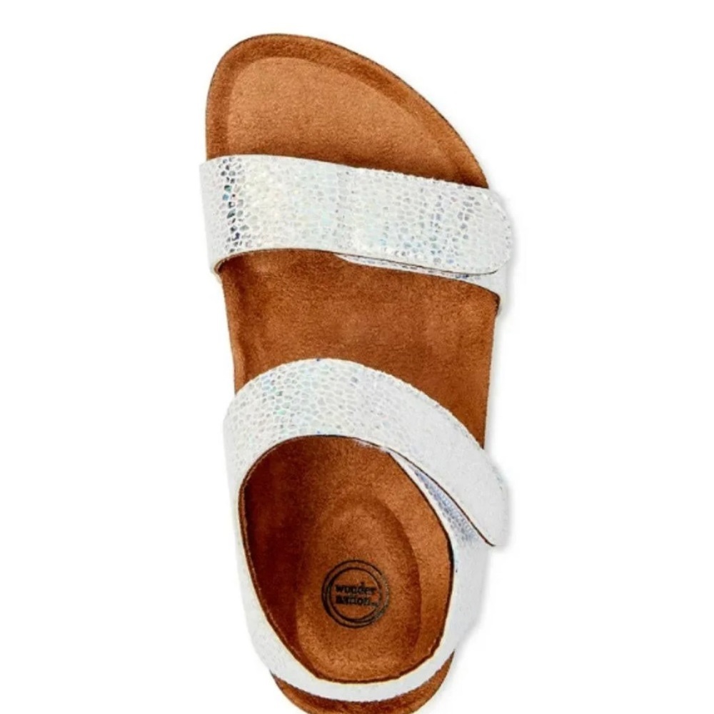 Wonder Nation Toddler Girls Two Strap Footbed Sandals Sizes 7 NEW glitter/white